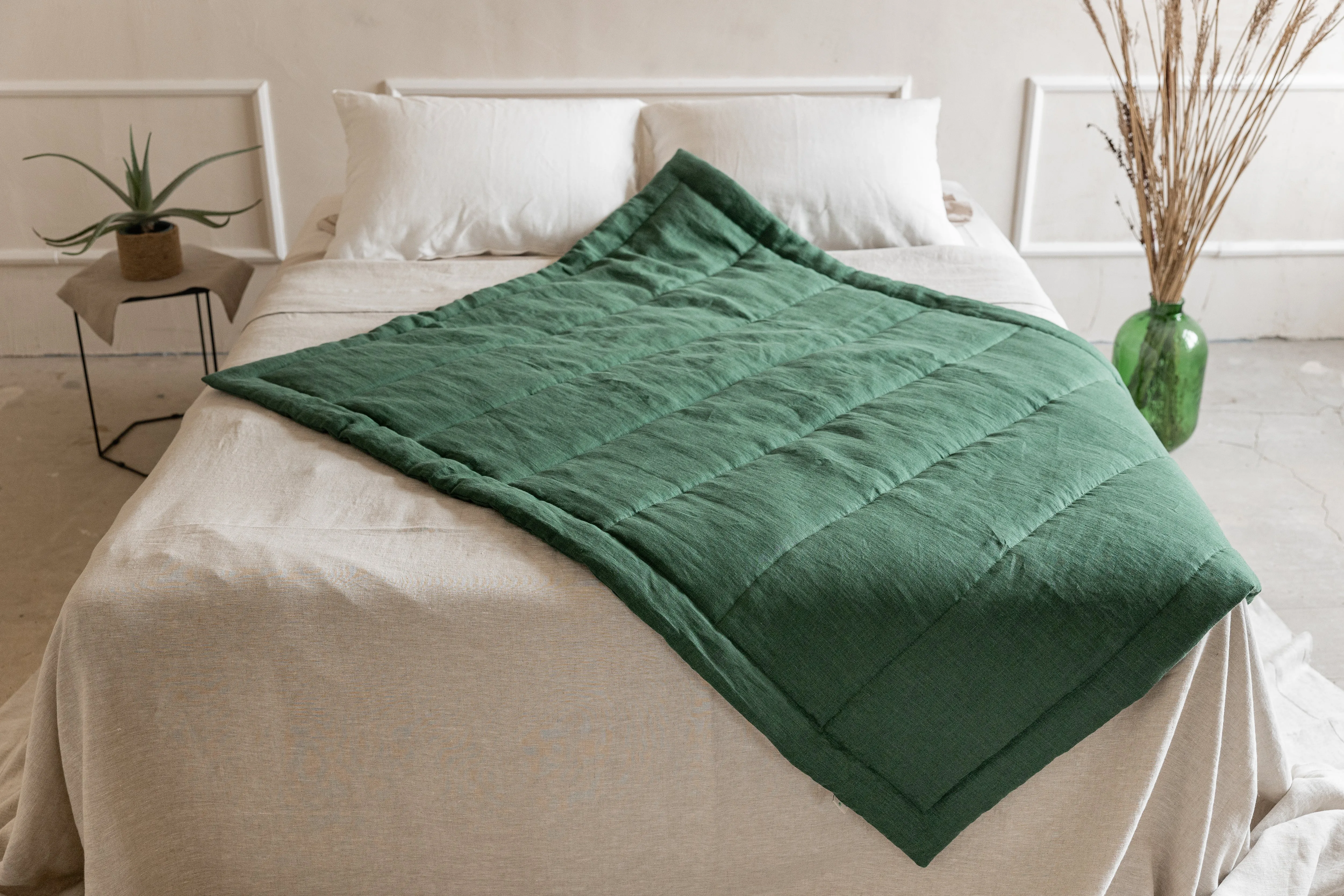 Green Hemp Linen Toddler Blanket filled Organic HEMP FIBER in linen fabric 47" x 64" (120x165 cm)