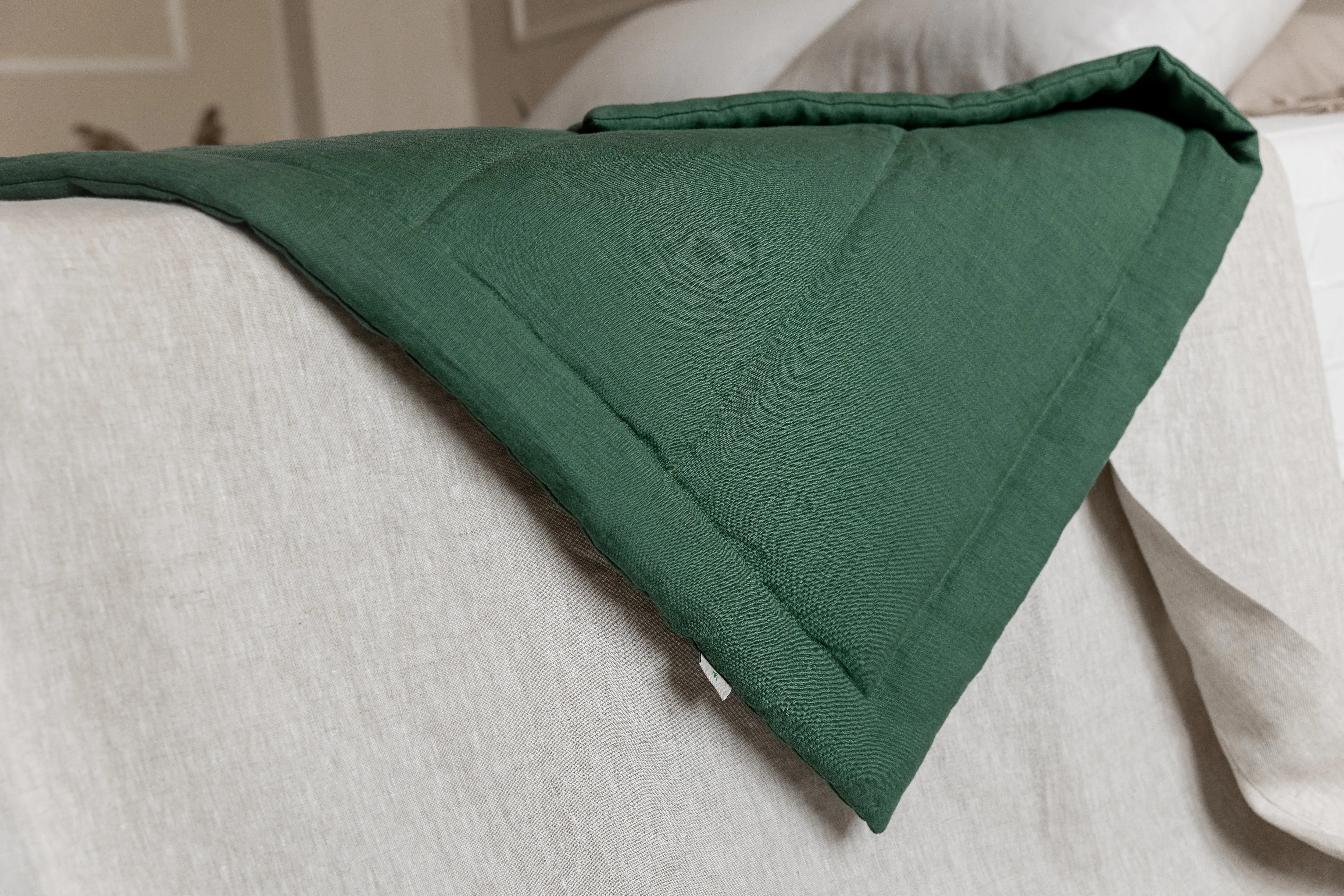 Green Hemp Linen Toddler Blanket filled Organic HEMP FIBER in linen fabric 47" x 64" (120x165 cm)