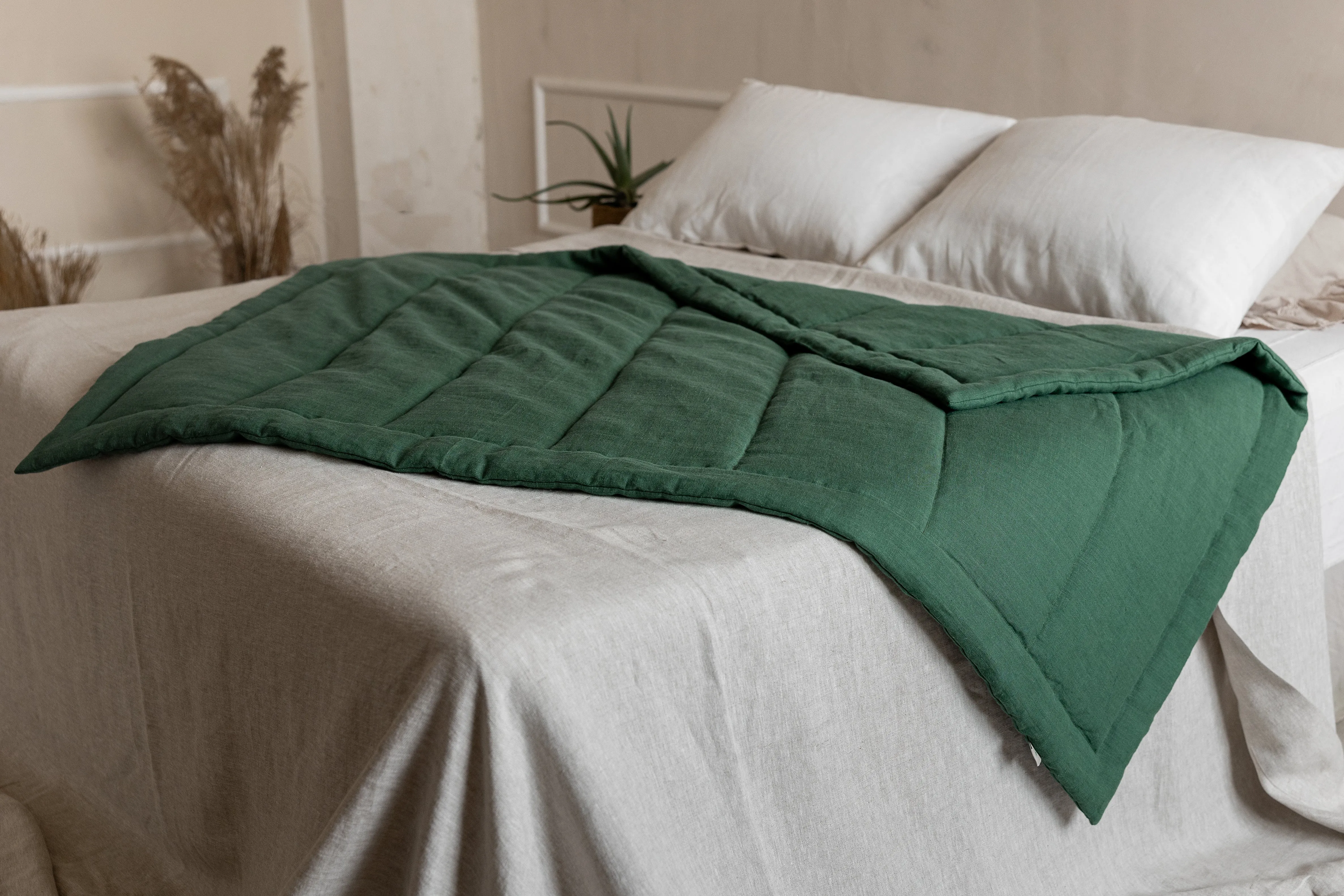 Green Hemp Linen Toddler Blanket filled Organic HEMP FIBER in linen fabric 47" x 64" (120x165 cm)