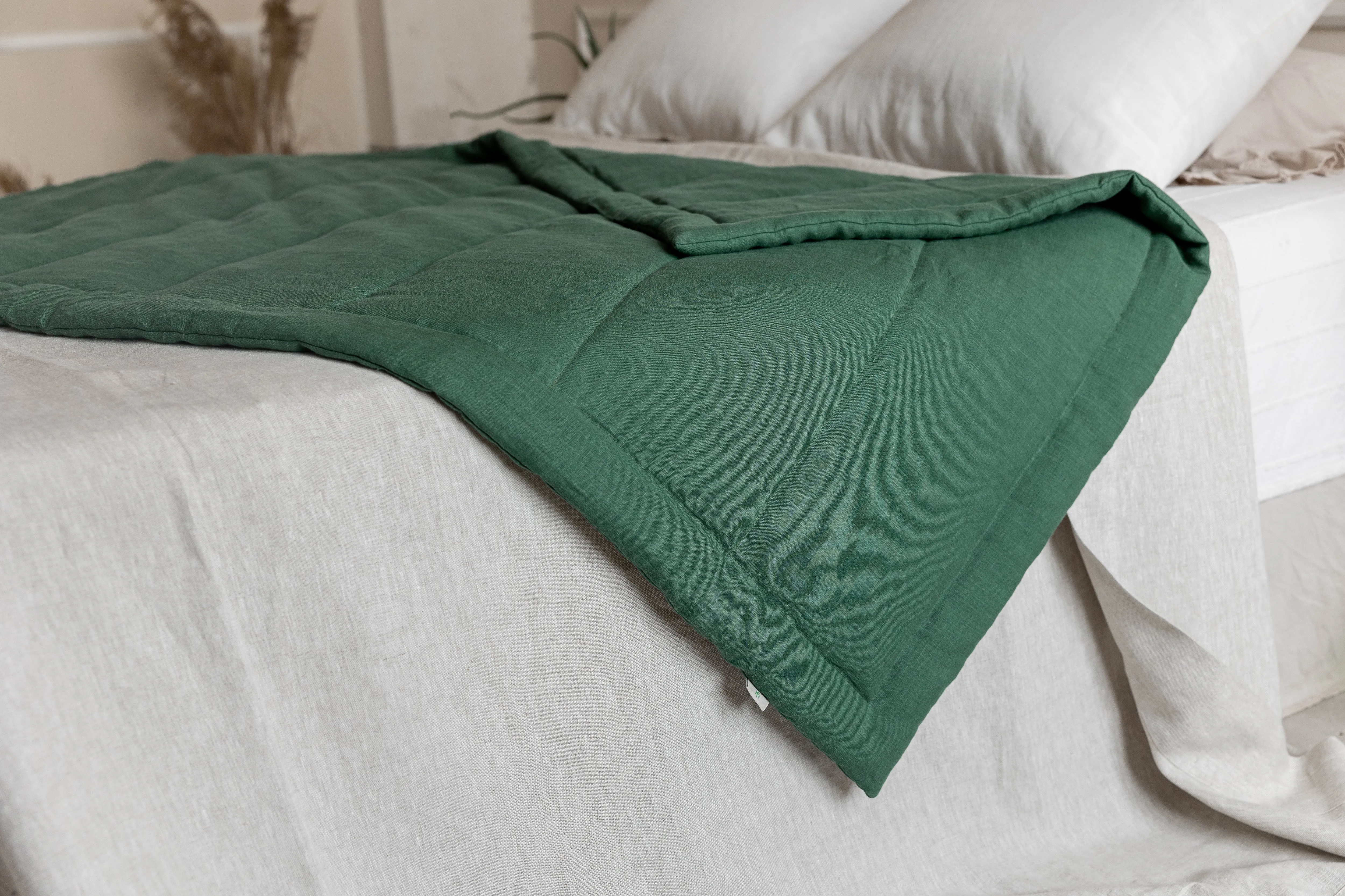 Green Hemp Linen Toddler Blanket filled Organic HEMP FIBER in linen fabric 47" x 64" (120x165 cm)