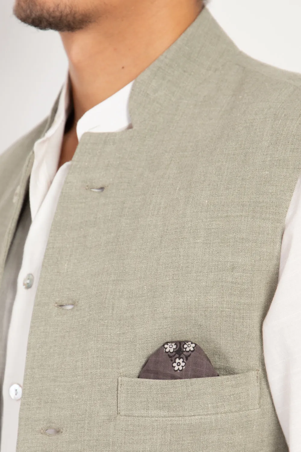 Hassan Linen & Wool Grass Green Gilet
