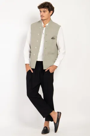 Hassan Linen & Wool Grass Green Gilet