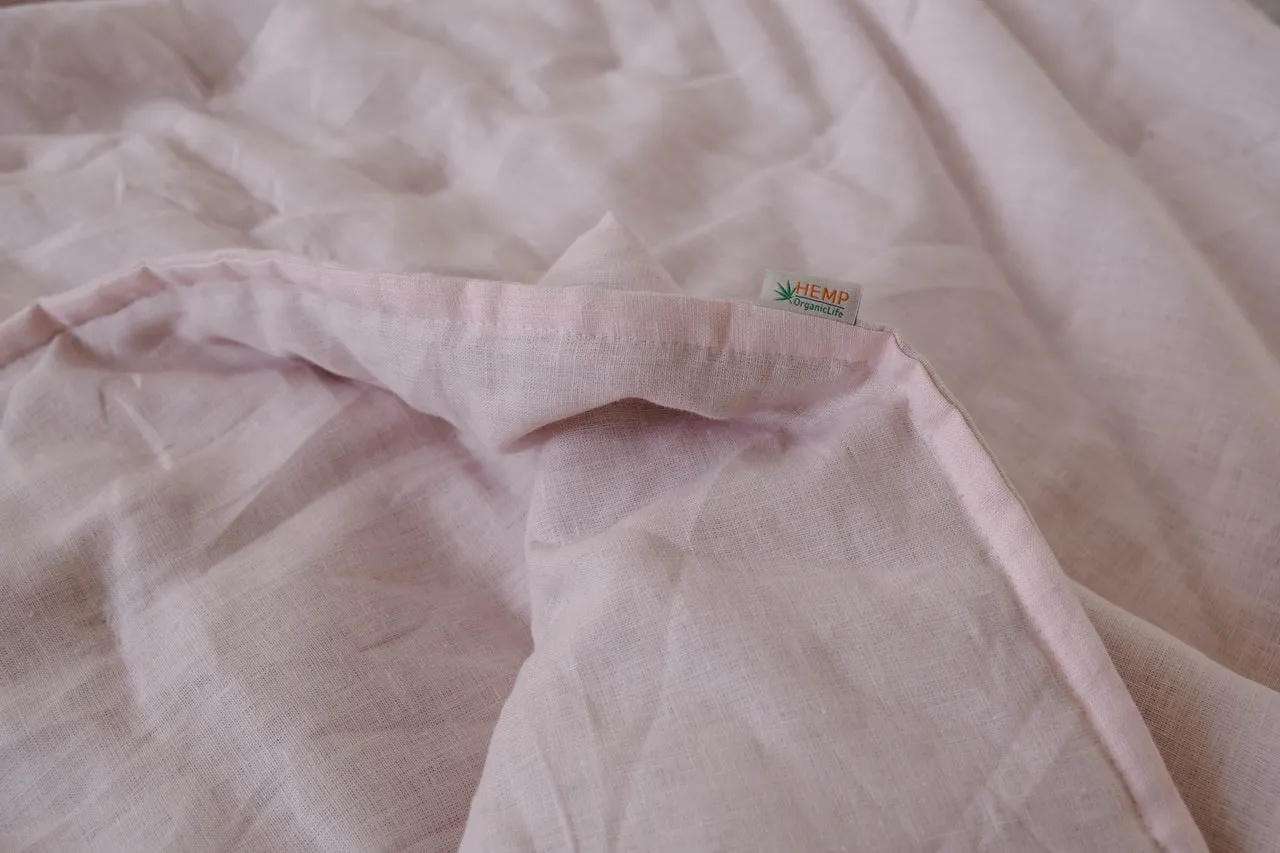 HEMP Linen Blanket organic Hemp fiber filling in Natural Linen Fabric Full Twin custom size cozy organic hand made Quilted blanket