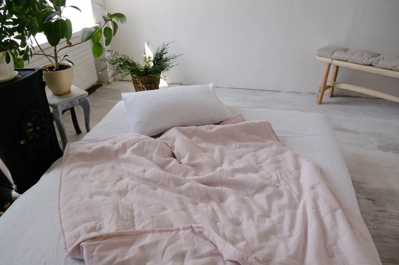 HEMP Linen Blanket organic Hemp fiber filling in Natural Linen Fabric Full Twin custom size cozy organic hand made Quilted blanket