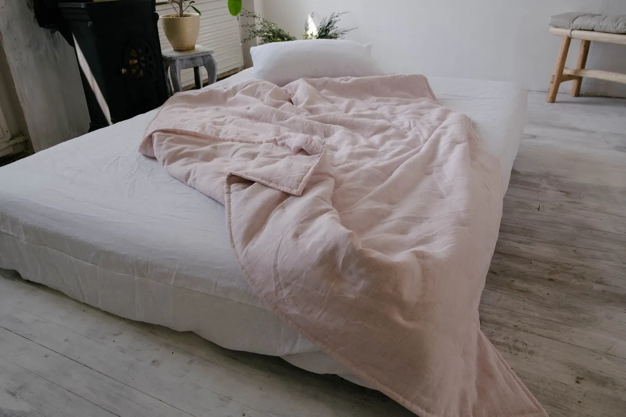 HEMP Linen Blanket organic Hemp fiber filling in Natural Linen Fabric Full Twin custom size cozy organic hand made Quilted blanket