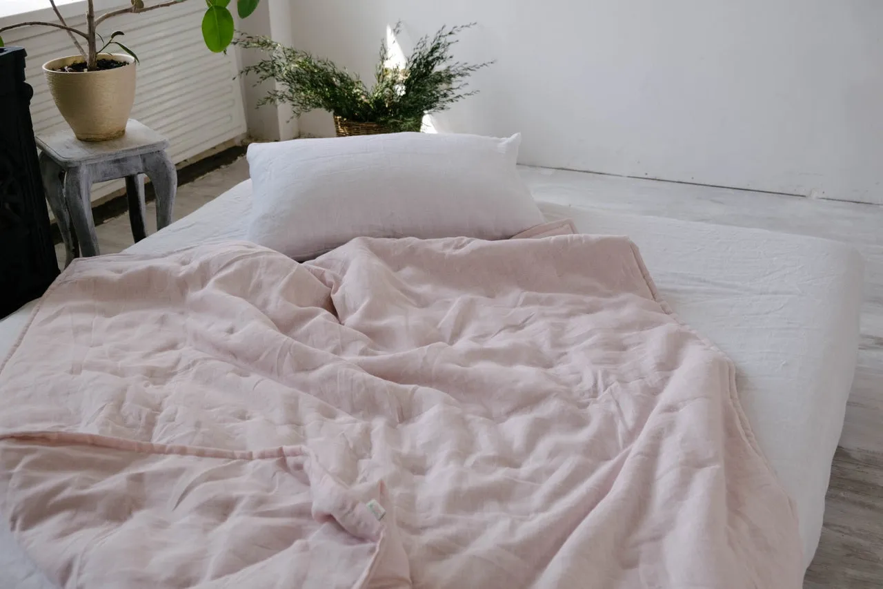 HEMP Linen Blanket organic Hemp fiber filling in Natural Linen Fabric Full Twin custom size cozy organic hand made Quilted blanket