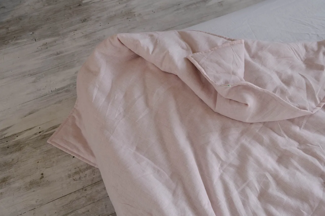 HEMP Linen Blanket organic Hemp fiber filling in Natural Linen Fabric Full Twin custom size cozy organic hand made Quilted blanket