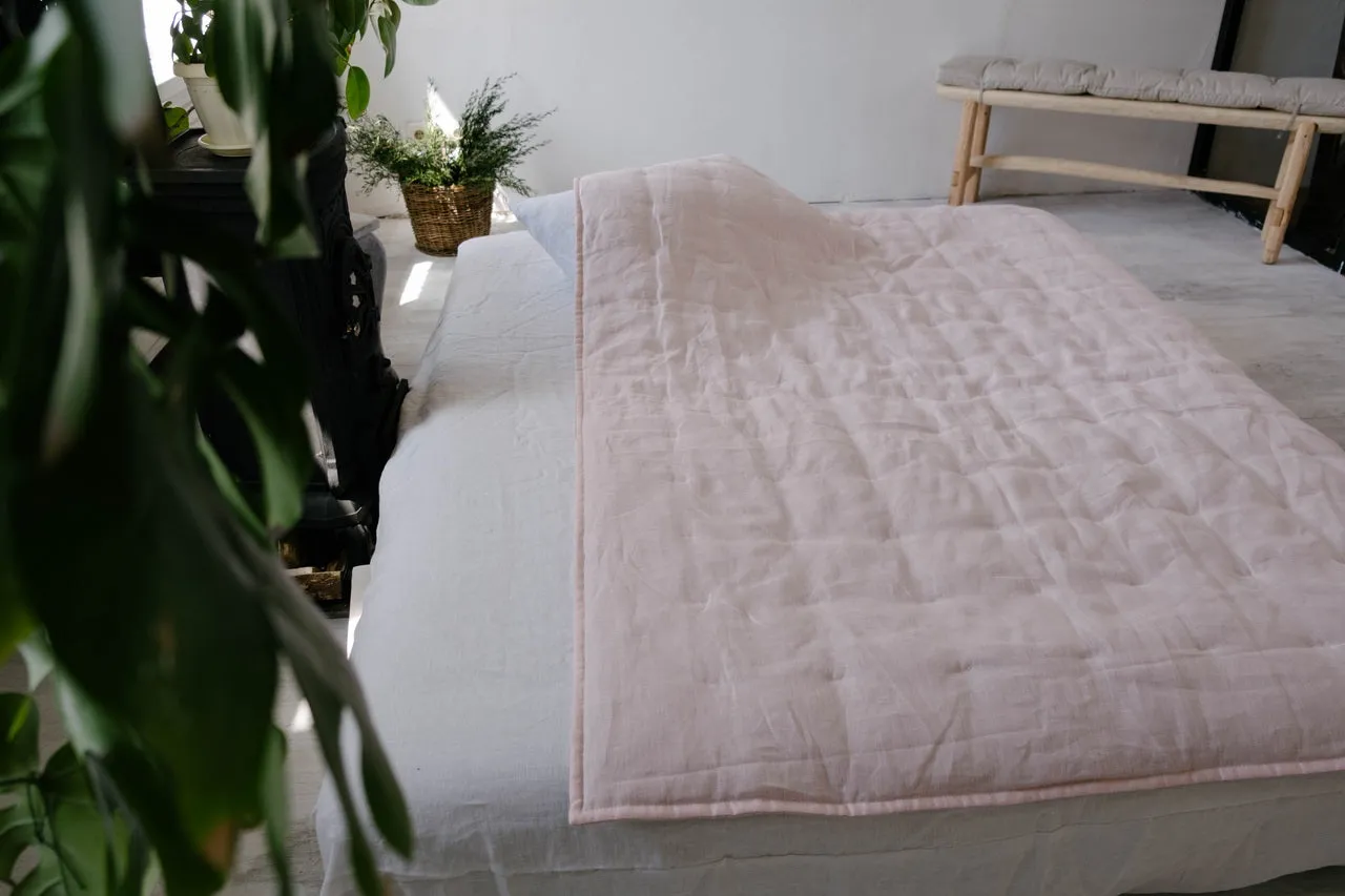 HEMP Linen Blanket organic Hemp fiber filling in Natural Linen Fabric Full Twin custom size cozy organic hand made Quilted blanket