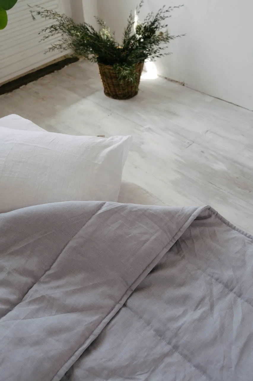 HEMP Linen blanket organic Hemp fiber filling in Natural Linen Fabric Full Twin Queen custom size cozy organic quilted blanket