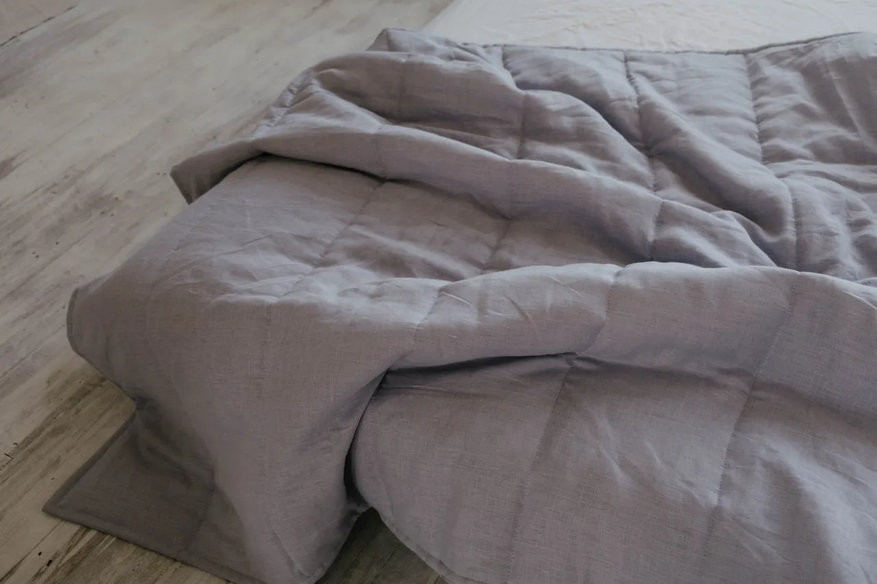 HEMP Linen blanket organic Hemp fiber filling in Natural Linen Fabric Full Twin Queen custom size cozy organic quilted blanket