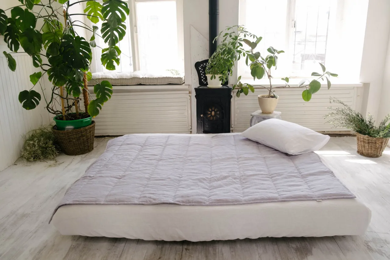 HEMP Linen blanket organic Hemp fiber filling in Natural Linen Fabric Full Twin Queen custom size cozy organic quilted blanket