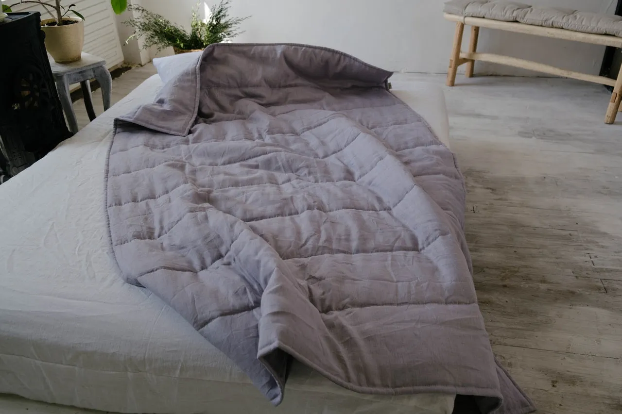HEMP Linen blanket organic Hemp fiber filling in Natural Linen Fabric Full Twin Queen custom size cozy organic quilted blanket