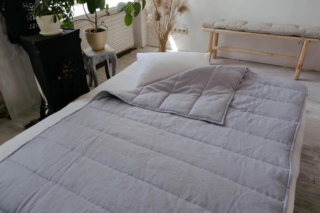 HEMP Linen blanket organic Hemp fiber filling in Natural Linen Fabric Full Twin Queen custom size cozy organic quilted blanket