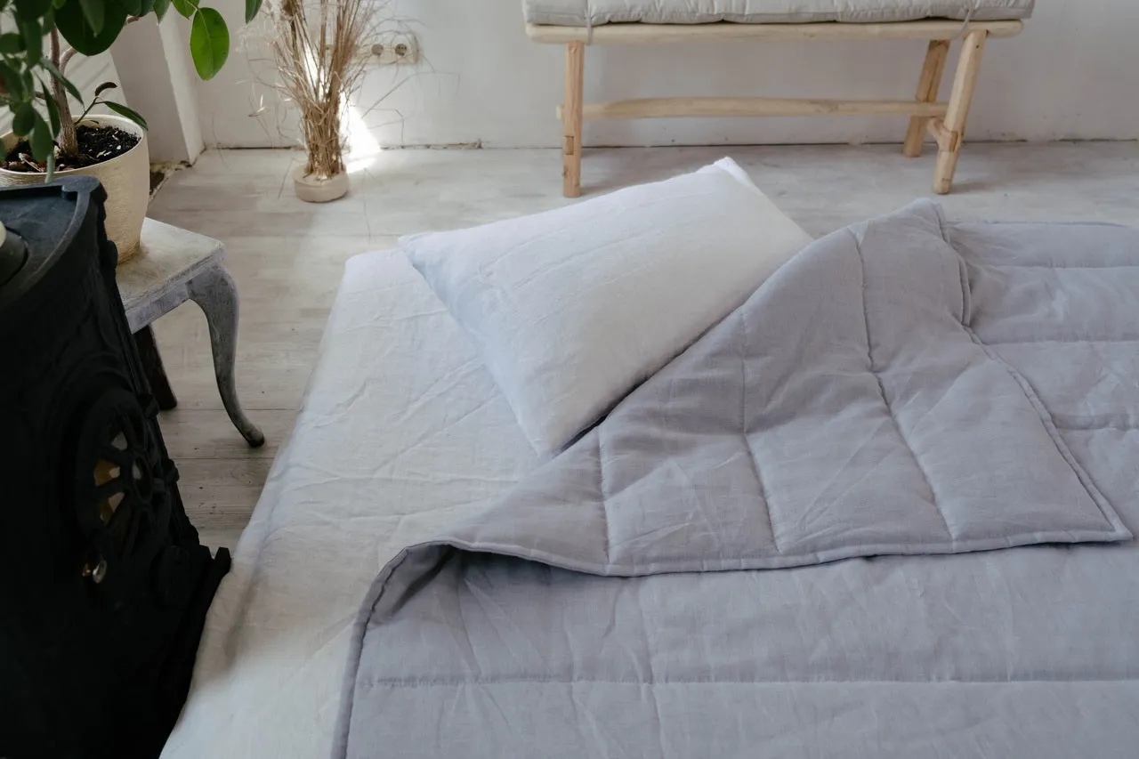 HEMP Linen blanket organic Hemp fiber filling in Natural Linen Fabric Full Twin Queen custom size cozy organic quilted blanket