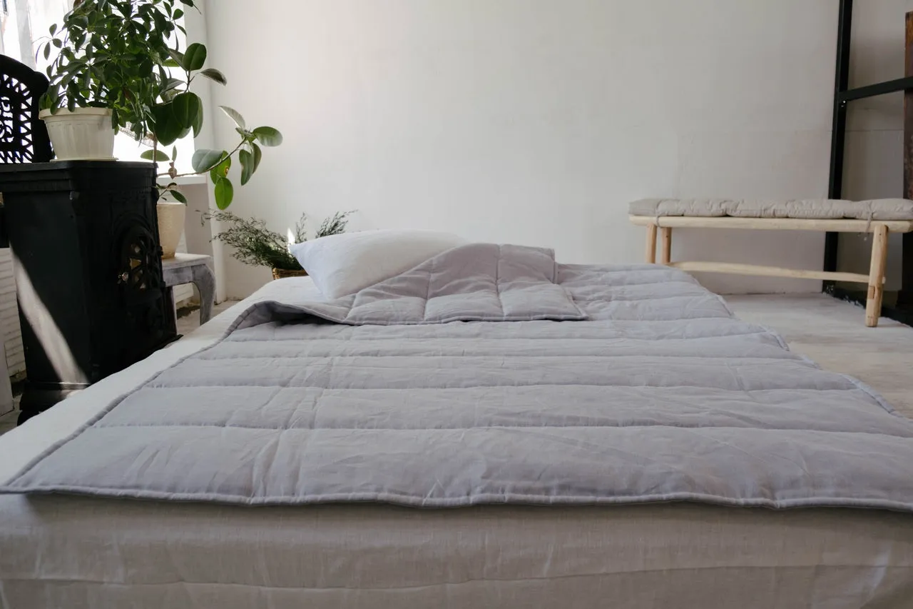 HEMP Linen blanket organic Hemp fiber filling in Natural Linen Fabric Full Twin Queen custom size cozy organic quilted blanket