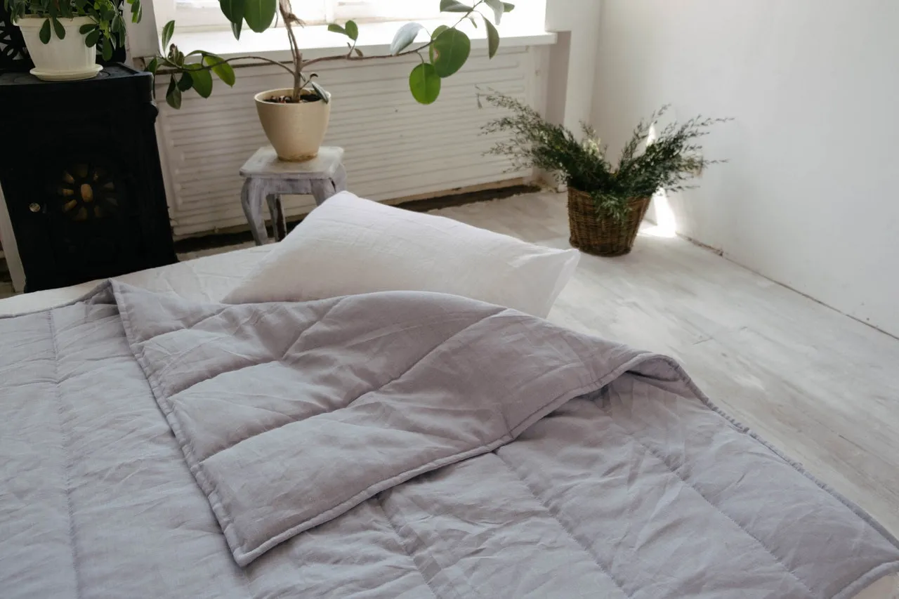HEMP Linen blanket organic Hemp fiber filling in Natural Linen Fabric Full Twin Queen custom size cozy organic quilted blanket