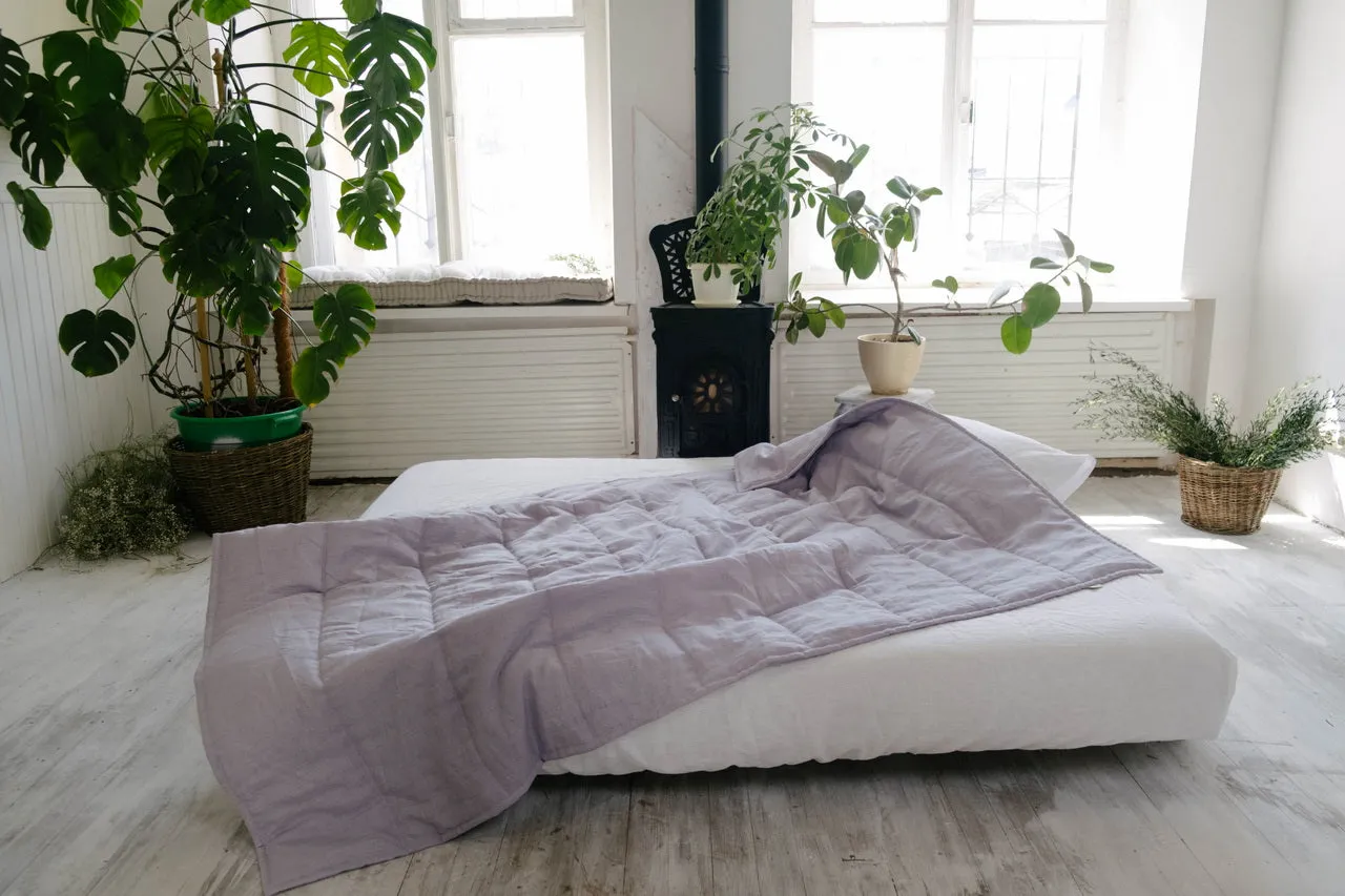 HEMP Linen blanket organic Hemp fiber filling in Natural Linen Fabric Full Twin Queen custom size cozy organic quilted blanket