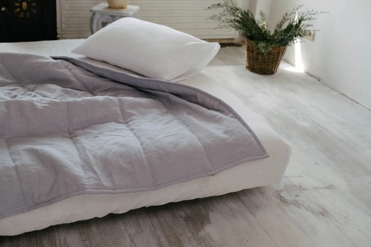 HEMP Linen blanket organic Hemp fiber filling in Natural Linen Fabric Full Twin Queen custom size cozy organic quilted blanket