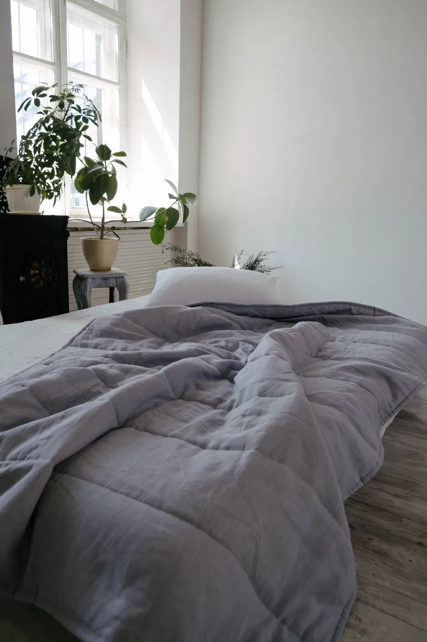 HEMP Linen blanket organic Hemp fiber filling in Natural Linen Fabric Full Twin Queen custom size cozy organic quilted blanket