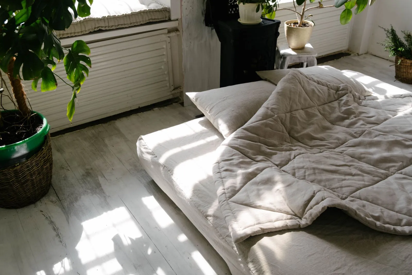 Hemp Linen Comforter Blanket "Diamond Stitching" Organic Hemp Fiber in Natural Undyed Linen Fabric Full Twin Queen King Custom size