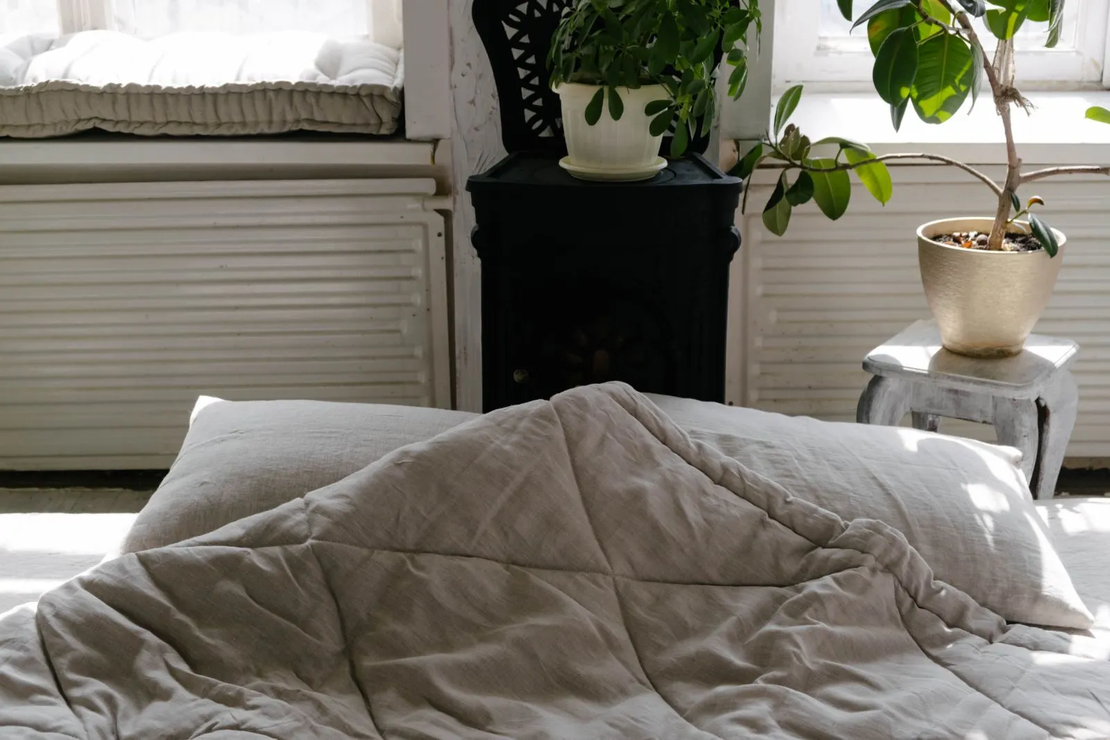 Hemp Linen Comforter Blanket "Diamond Stitching" Organic Hemp Fiber in Natural Undyed Linen Fabric Full Twin Queen King Custom size