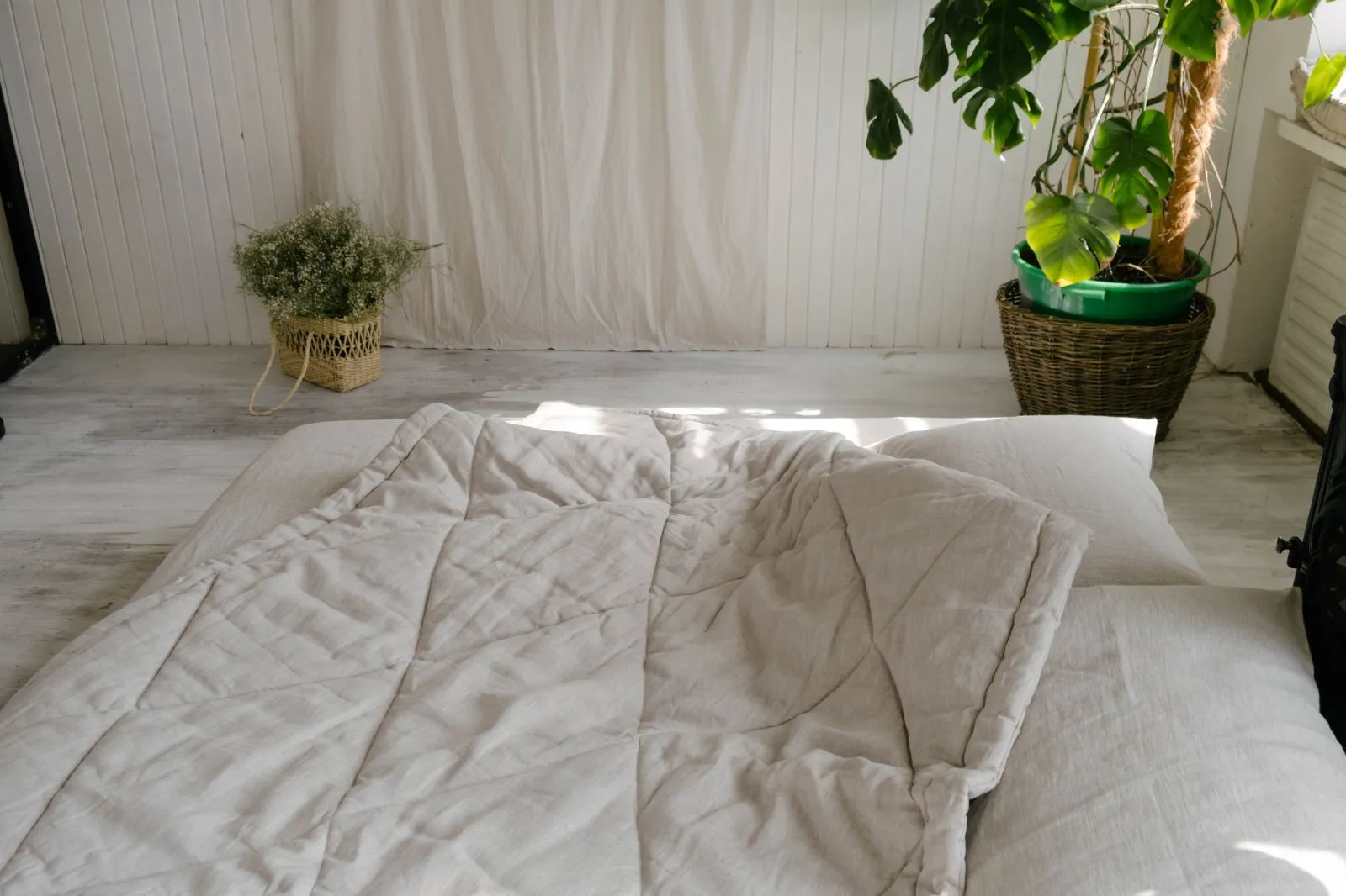 Hemp Linen Comforter Blanket "Diamond Stitching" Organic Hemp Fiber in Natural Undyed Linen Fabric Full Twin Queen King Custom size