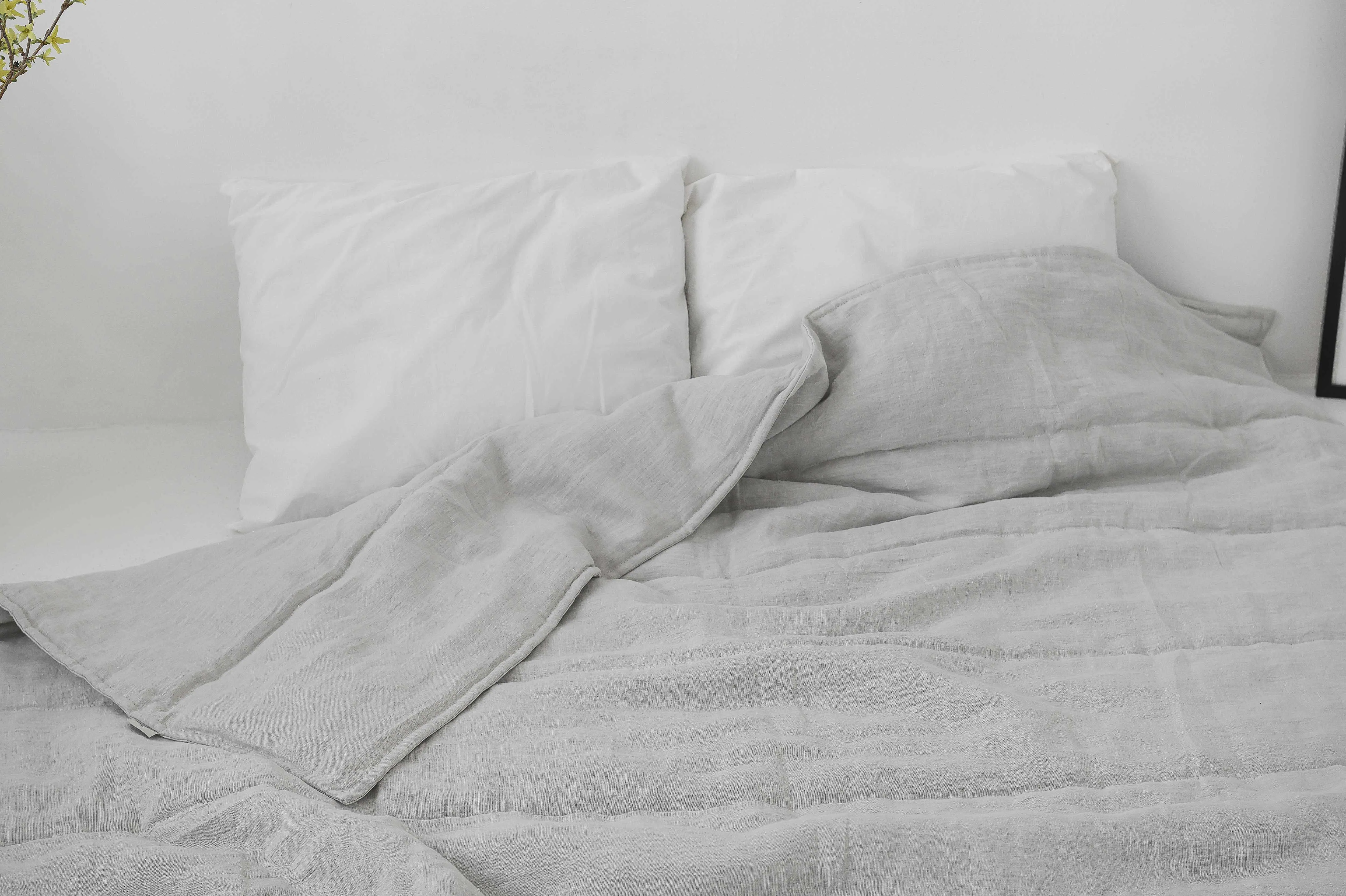 Hemp Linen Light Grey Natural Blanket Quilt Linen Soft Washed Fabric Filled Organic Hemp Fiber - Full Queen King custom size