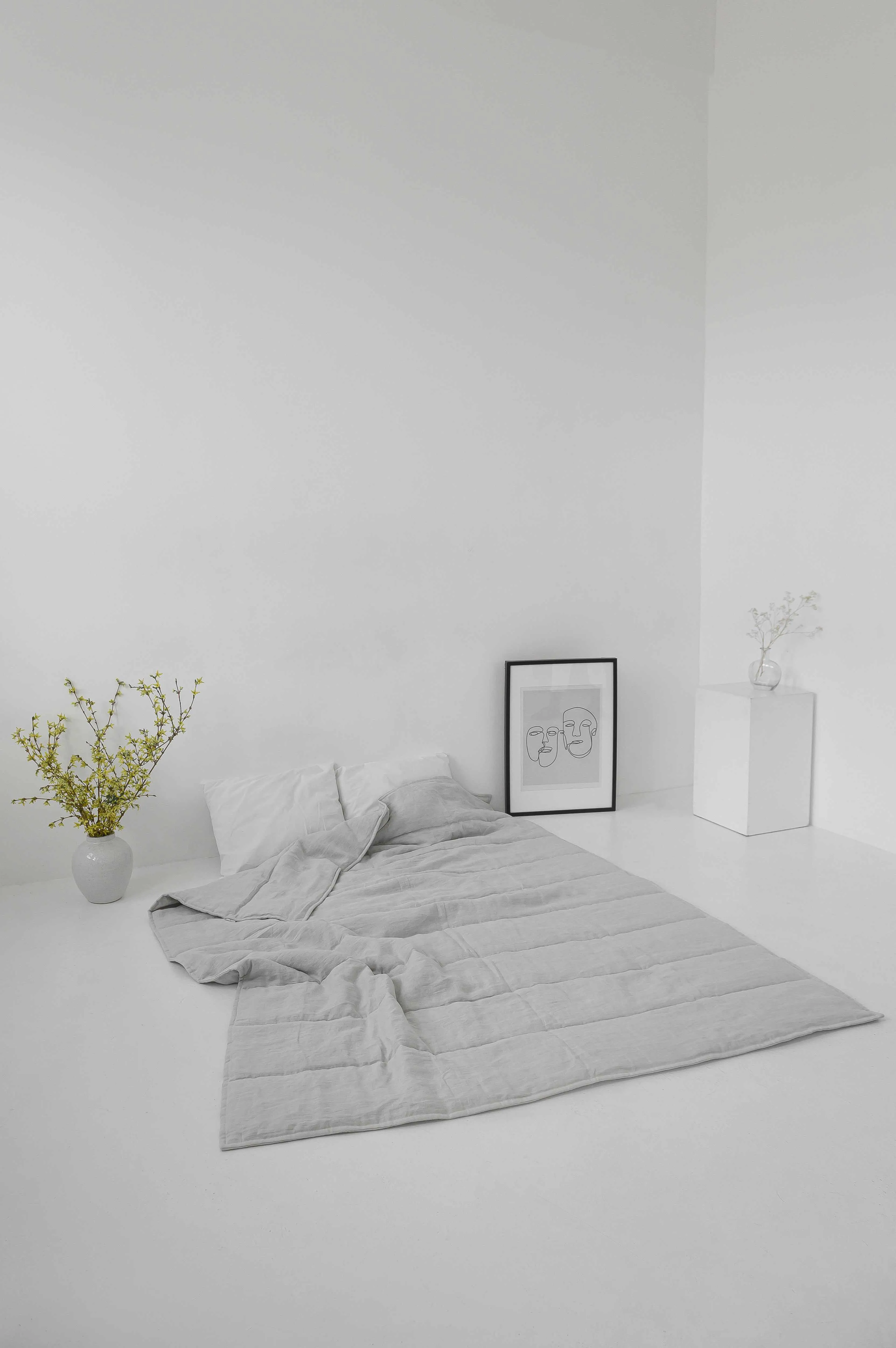 Hemp Linen Light Grey Natural Blanket Quilt Linen Soft Washed Fabric Filled Organic Hemp Fiber - Full Queen King custom size