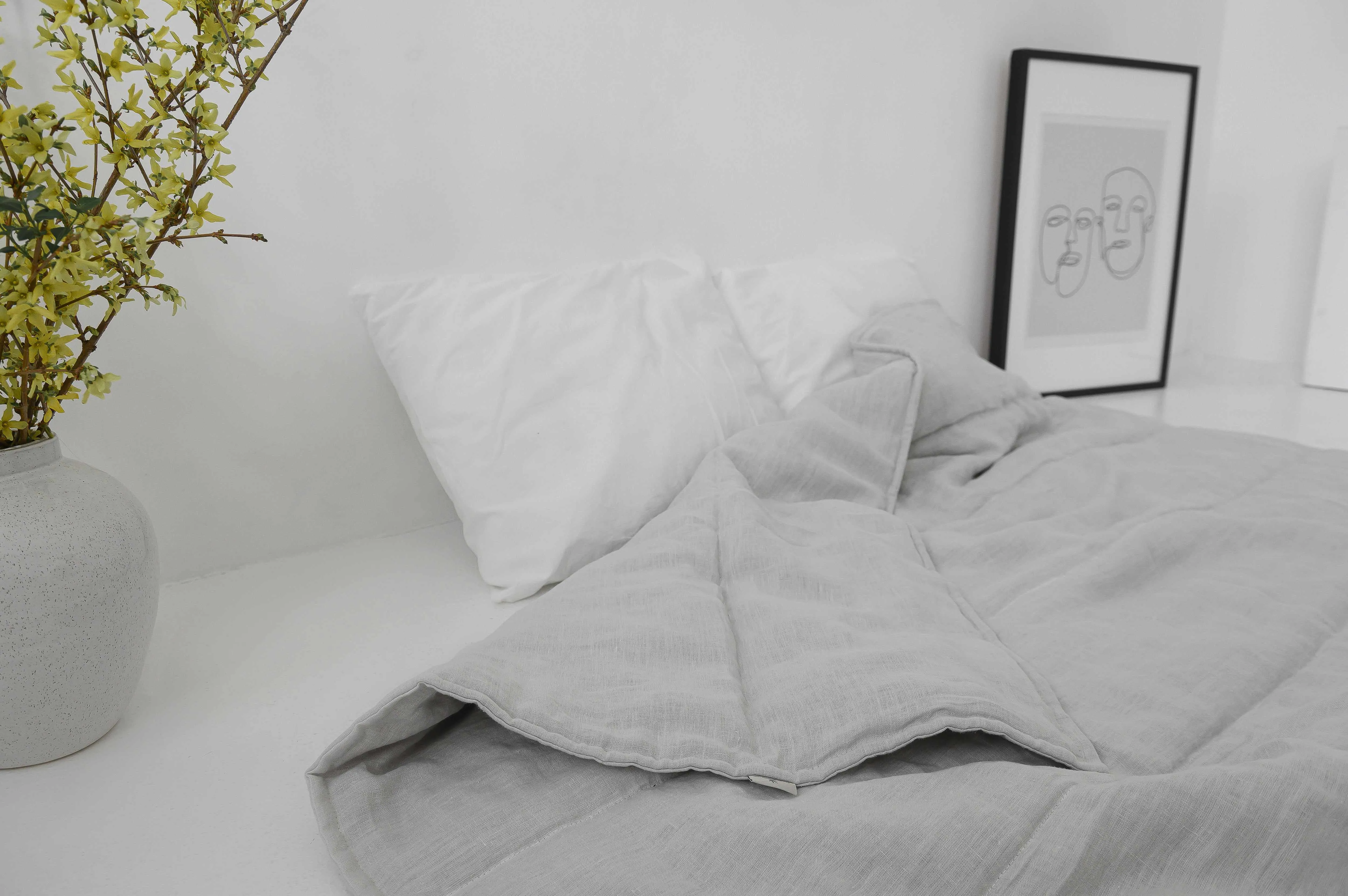 Hemp Linen Light Grey Natural Blanket Quilt Linen Soft Washed Fabric Filled Organic Hemp Fiber - Full Queen King custom size