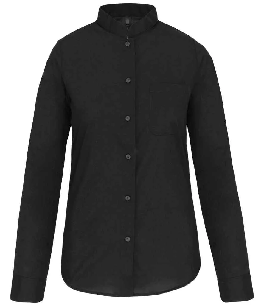 Kariban Ladies Long Sleeve Mandarin Collar Shirt | Black