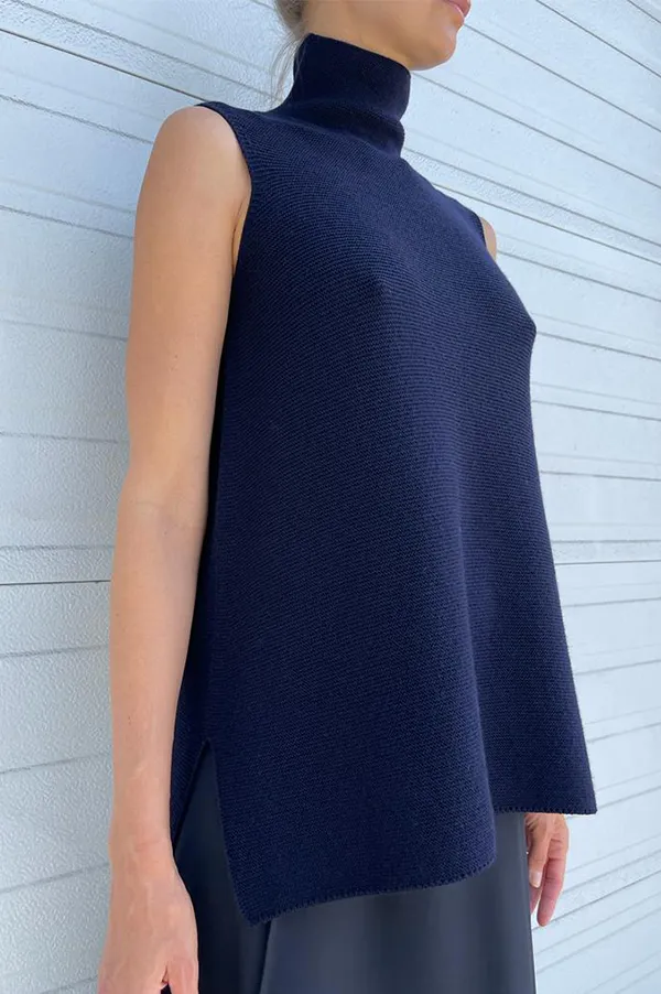 Kewi Whole Garment Knit Sleeveless Top In Navy Melange