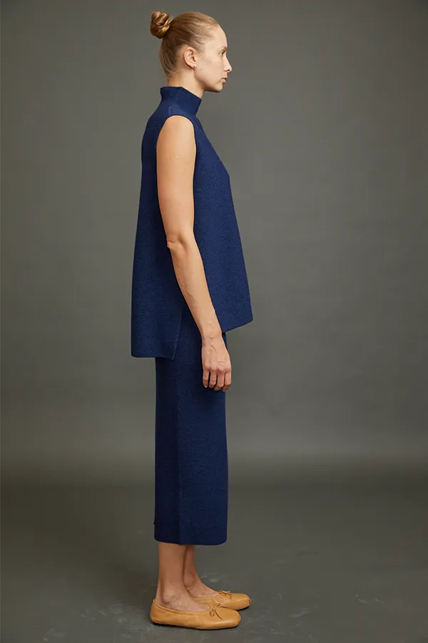 Kewi Whole Garment Knit Sleeveless Top In Navy Melange