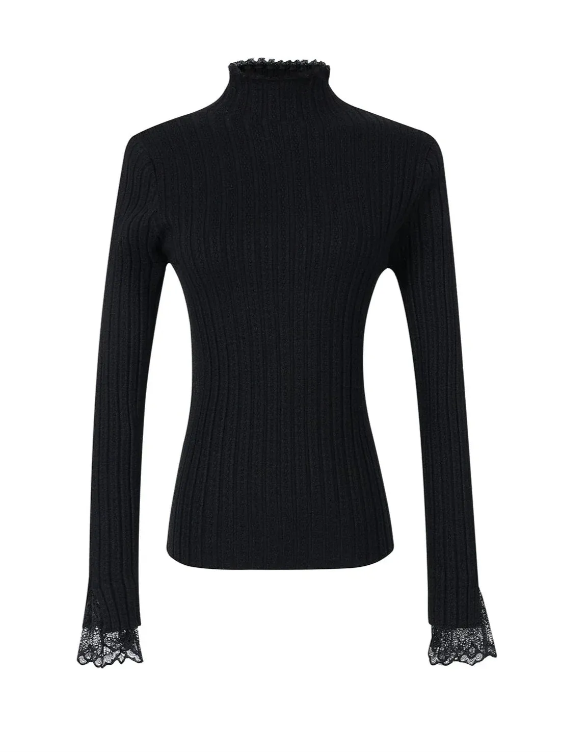 Knit Lace Turtleneck Half Splicing Top