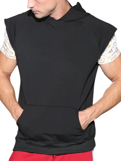 Letters Print Kangaroo Pocket Hooded Tank Top