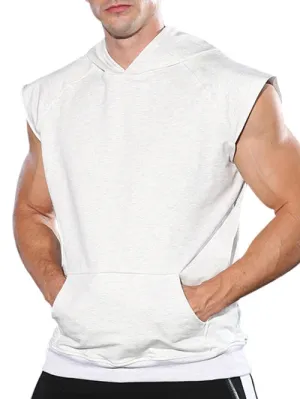 Letters Print Kangaroo Pocket Hooded Tank Top
