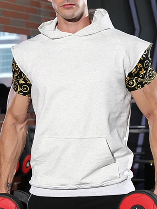 Letters Print Kangaroo Pocket Hooded Tank Top