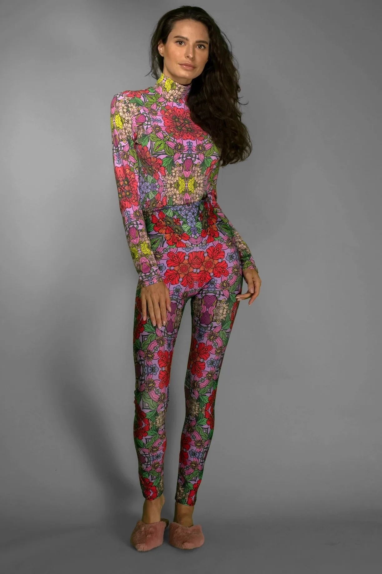 Long Sleeves Slim Fit Mystery Red Garden Turtleneck Bodysuit