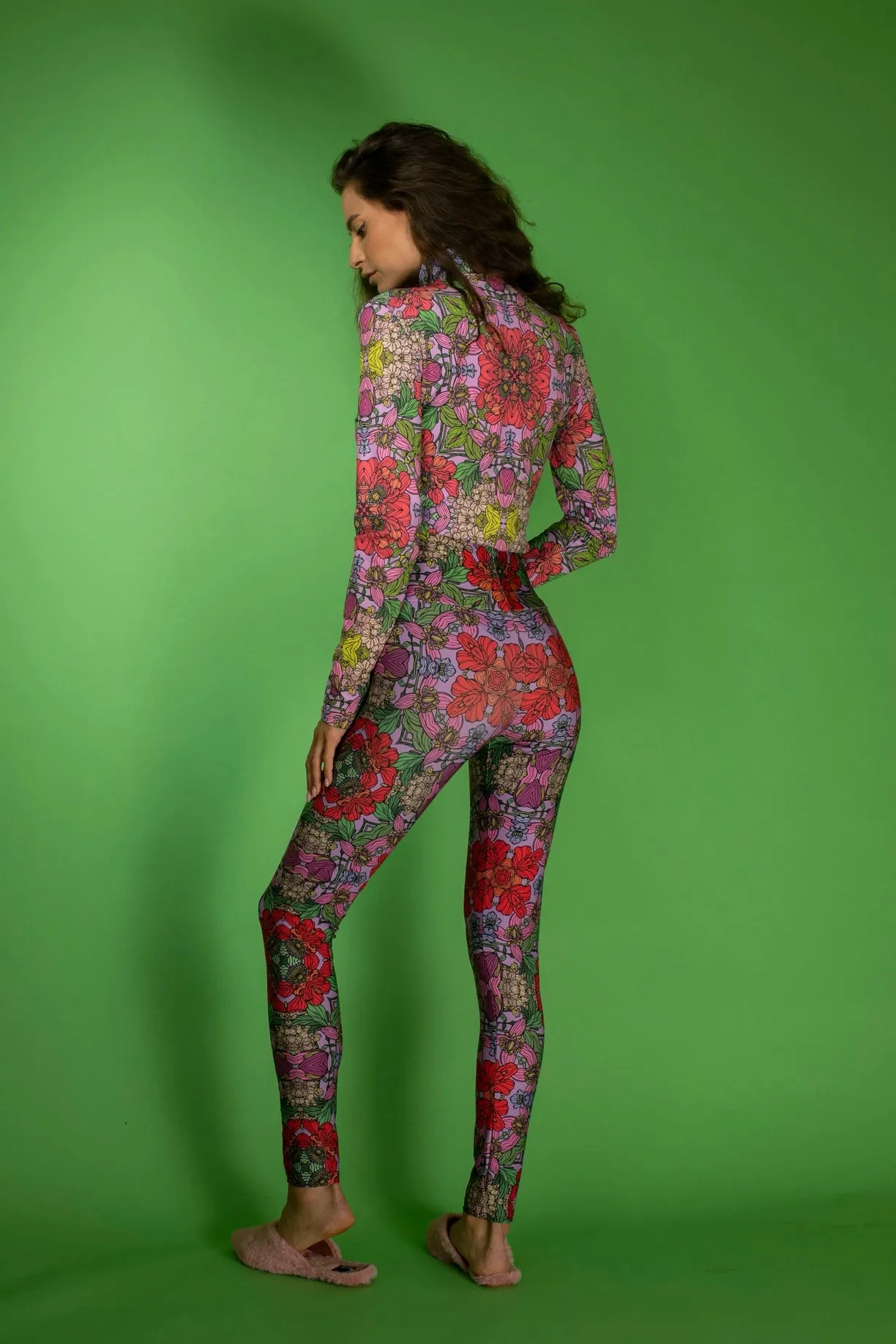 Long Sleeves Slim Fit Mystery Red Garden Turtleneck Bodysuit