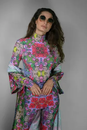 Long Sleeves Slim Fit Mystery Red Garden Turtleneck Bodysuit