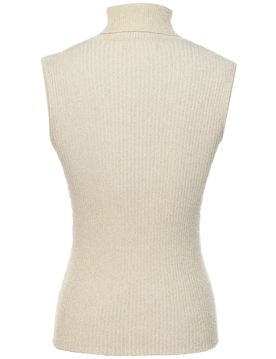 Lurex Thread Pattern Turtleneck Vest - M