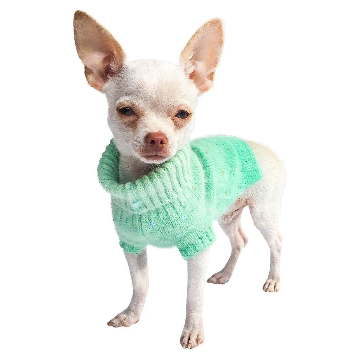 Luxury Sparkle Beverly Hills Dog Sweater Seafoam