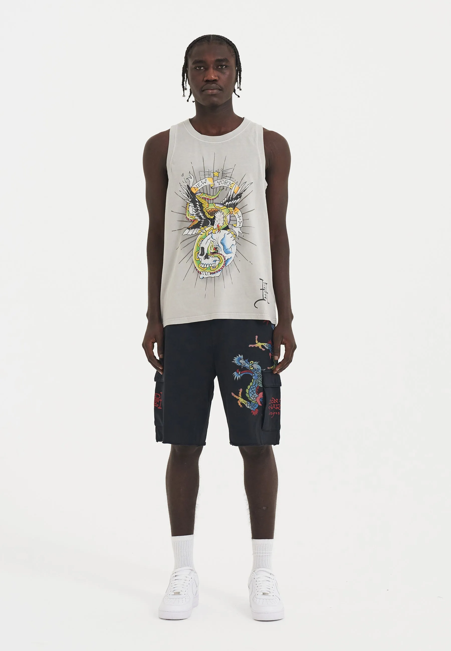 Mens Eagle & Snake Battle Tank Top Vest - Grey