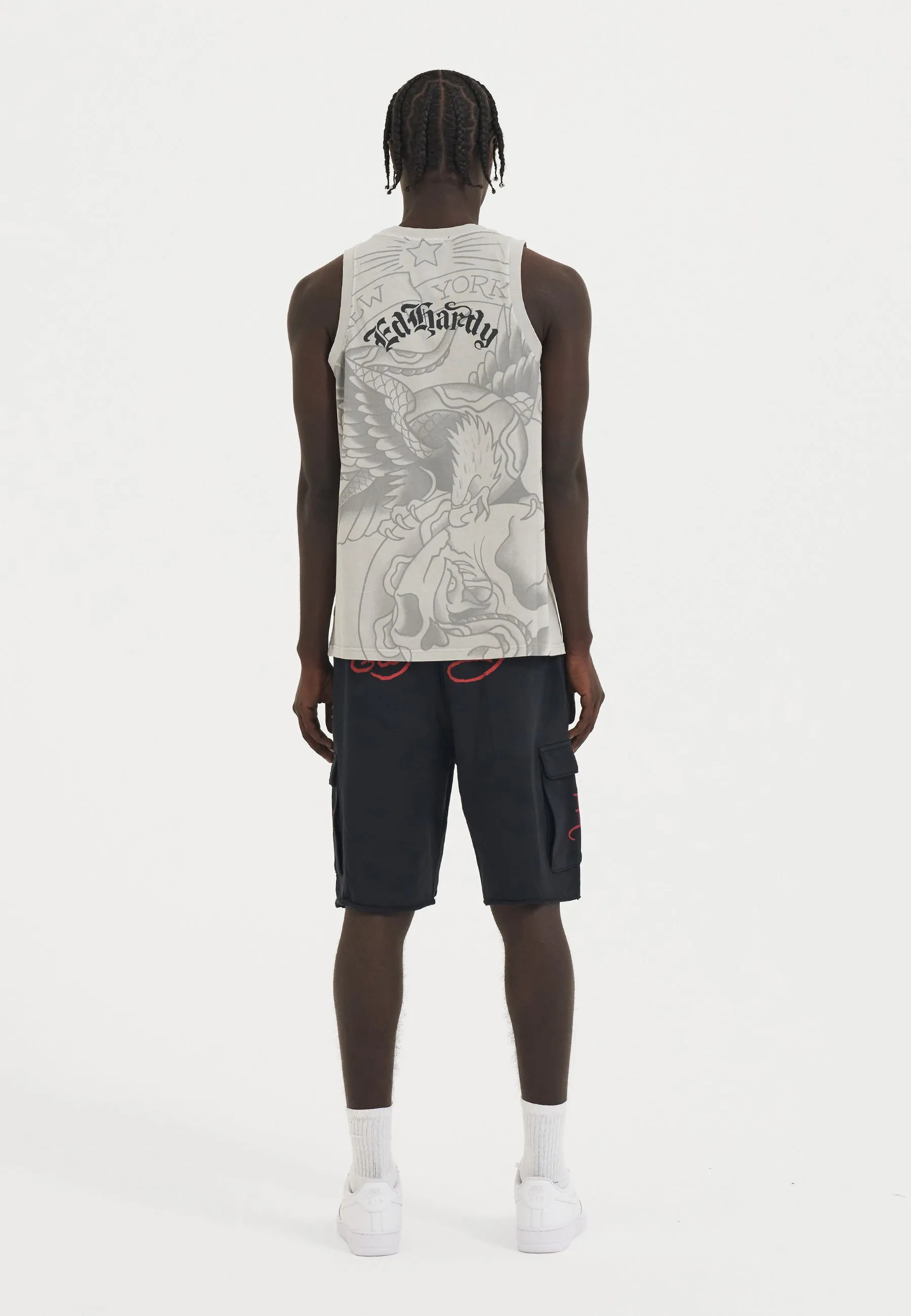 Mens Eagle & Snake Battle Tank Top Vest - Grey