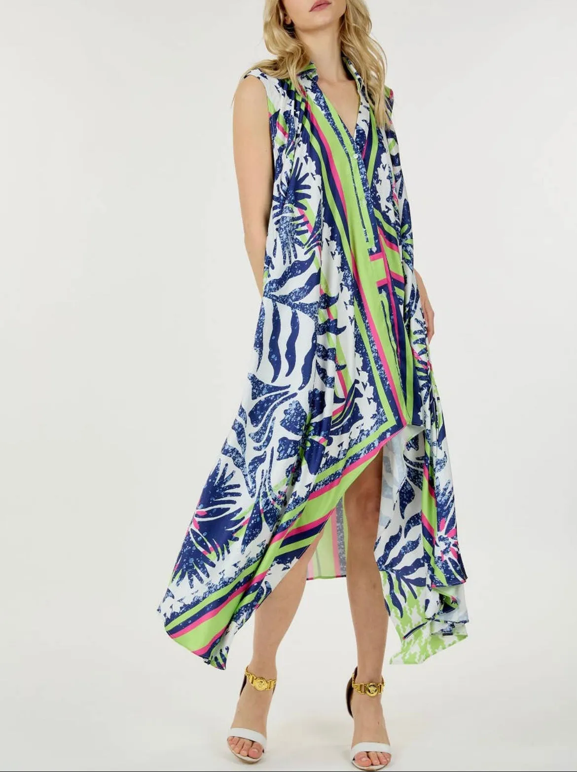 Multi Print Unbalanced Maxi Dress