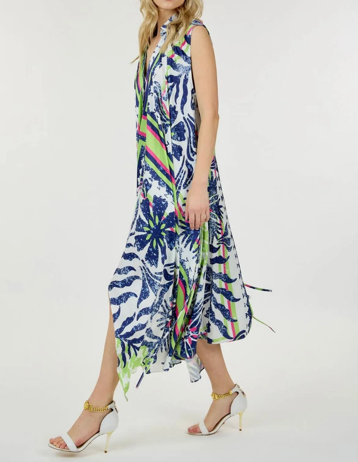 Multi Print Unbalanced Maxi Dress