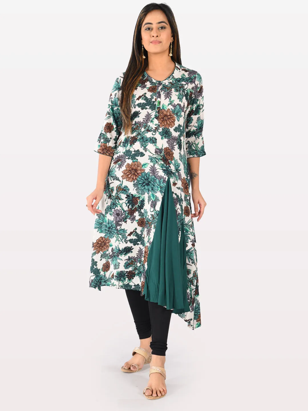 Neeru's Women Green Brown Color Rayon Fabric Tunic 50