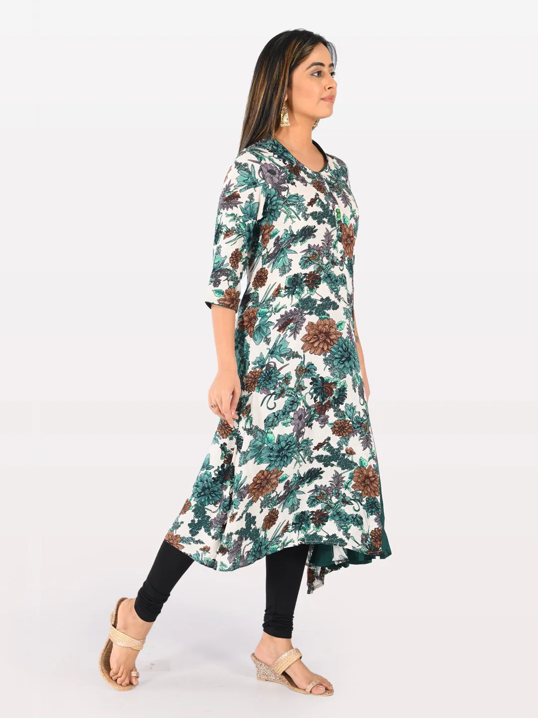 Neeru's Women Green Brown Color Rayon Fabric Tunic 50