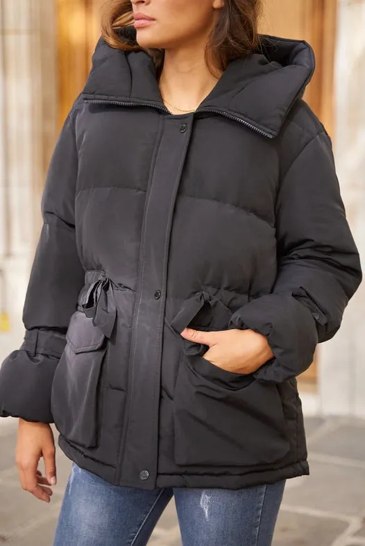 Oversized Bow Short Parka Black