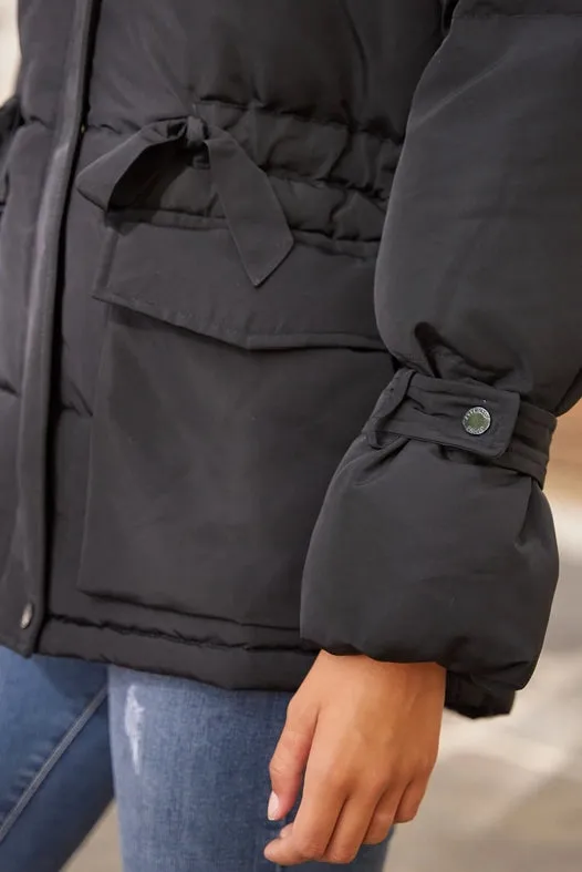 Oversized Bow Short Parka Black