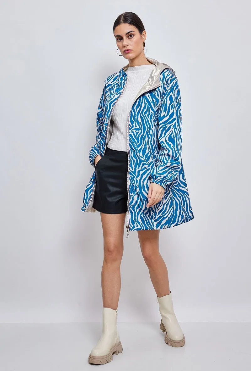 Parka mi-long motifs zèbre